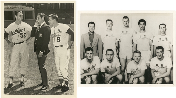 Lot of (2) Sandy Koufax Vintage 8x10 Photographs Including 1953 University of Cincinatti Basketball Team Photo